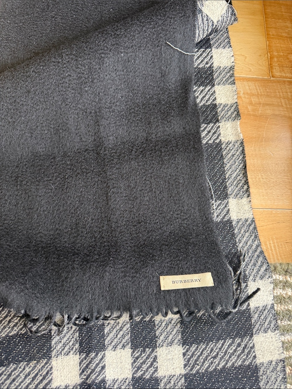 Burberry Black and Beige Reversible Plaid Scarf